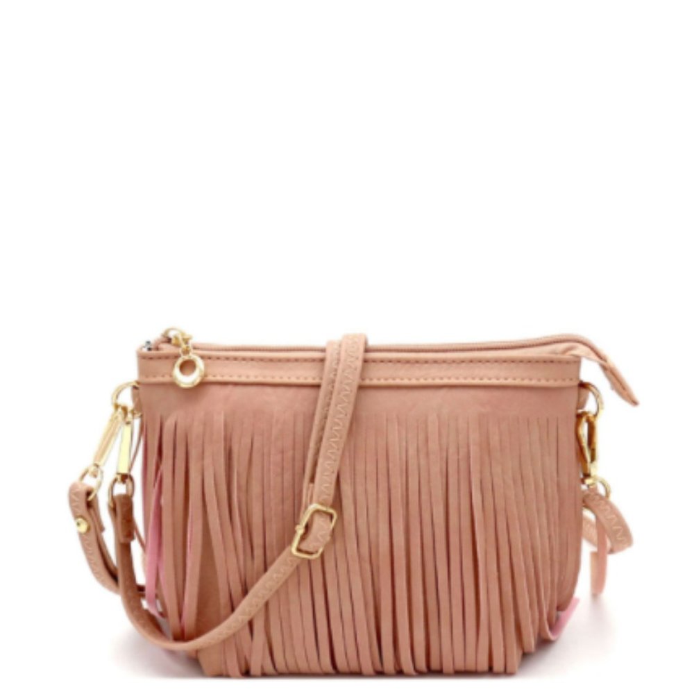NEW - Small Peach Fringe Cross-Body Bag